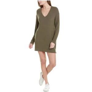 Socialite Minimalist Pullover Knit Olive Green V-Neck Soft Shirt Dress NEW M